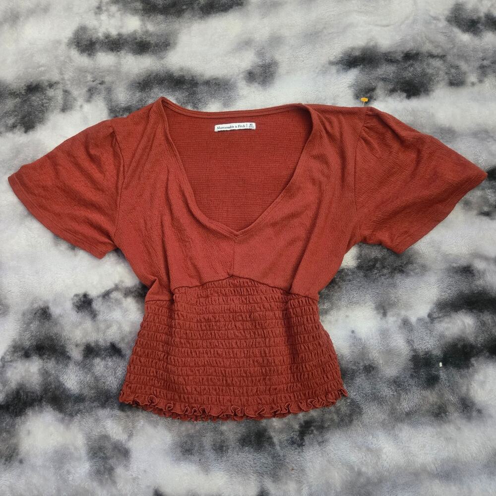 Womens Abercrombie And Fitch Burnt Orange Smocked Top Short Sleeve Size XS